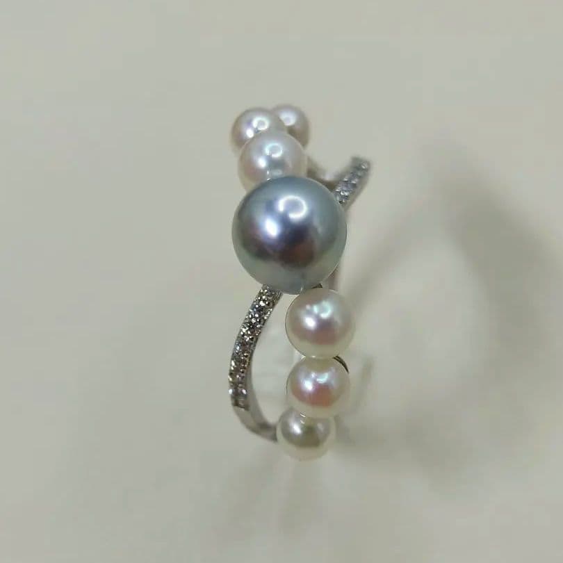 本真珠　あこや真多麻ナチュラルブルー7㍉　S925フリーサイズリング　新品