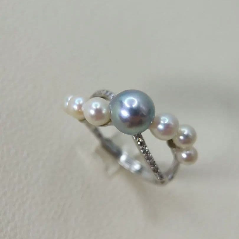 本真珠　あこや真多麻ナチュラルブルー7㍉　S925フリーサイズリング　新品
