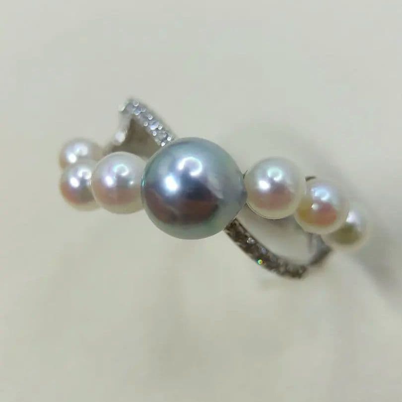 本真珠　あこや真多麻ナチュラルブルー7㍉　S925フリーサイズリング　新品