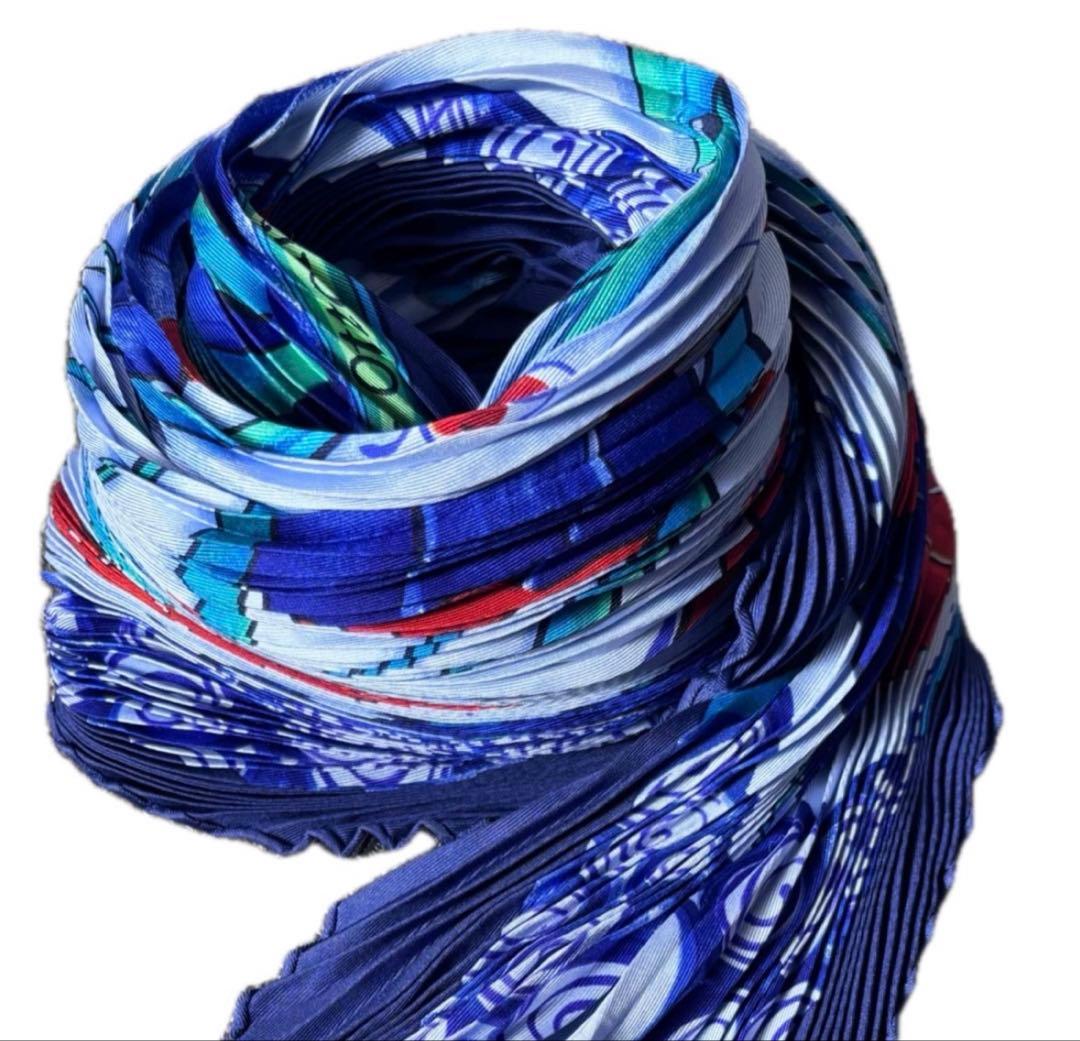 エルメス　プリーツスカーフ　90 青系