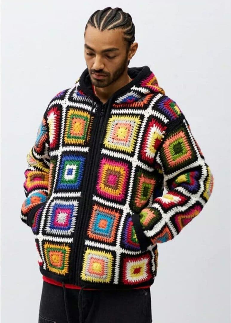 トップス Crochet Hooded Zip Up Sweater