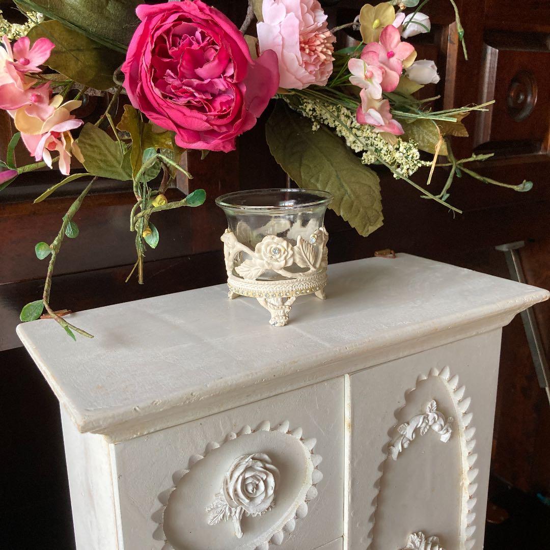 ホワイトローズキャンドルホルダー  花びん 小物入れ  ヴィンテージレア物