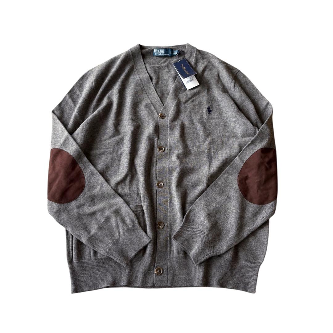 未使用　ポロ ラルフローレン　ウール　エルボーパッチ　ロゴ刺繍　カーディガン