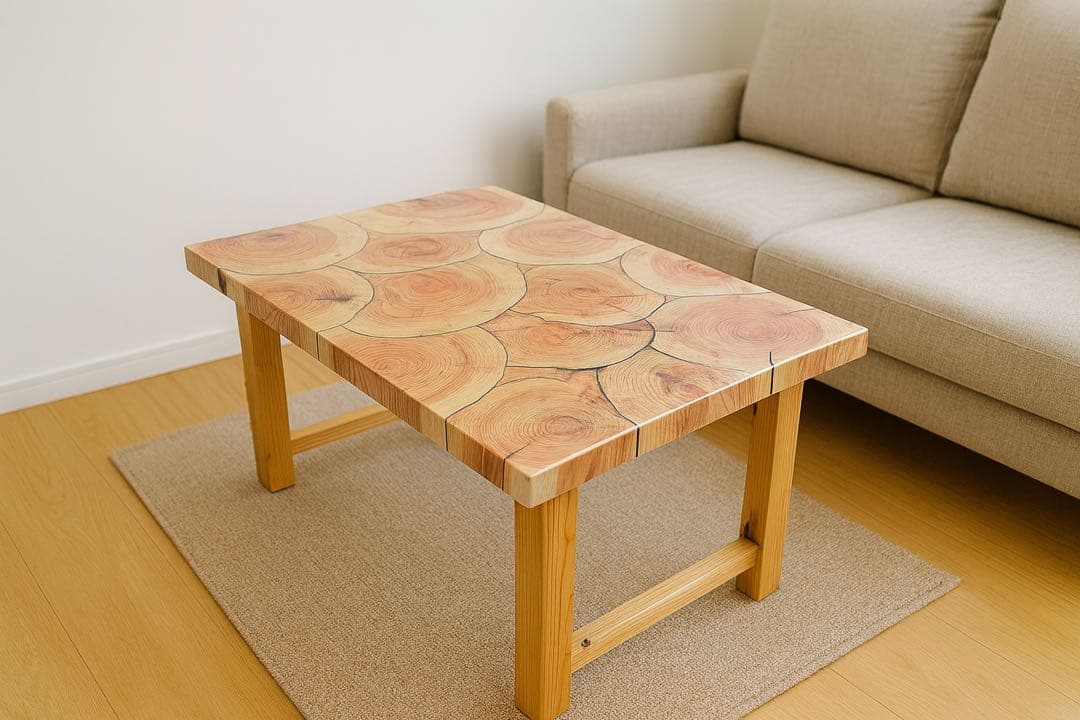 杉とヒノキのサイドテーブル／レジン仕上げ(表面) ローテーブル