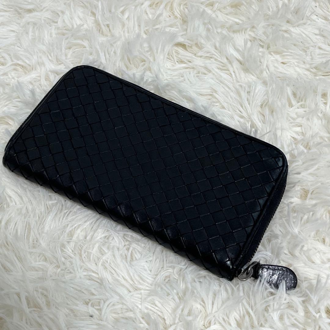 BOTTEGA VENETA ラウンドファスナー 長財布 イントレチャート 黒