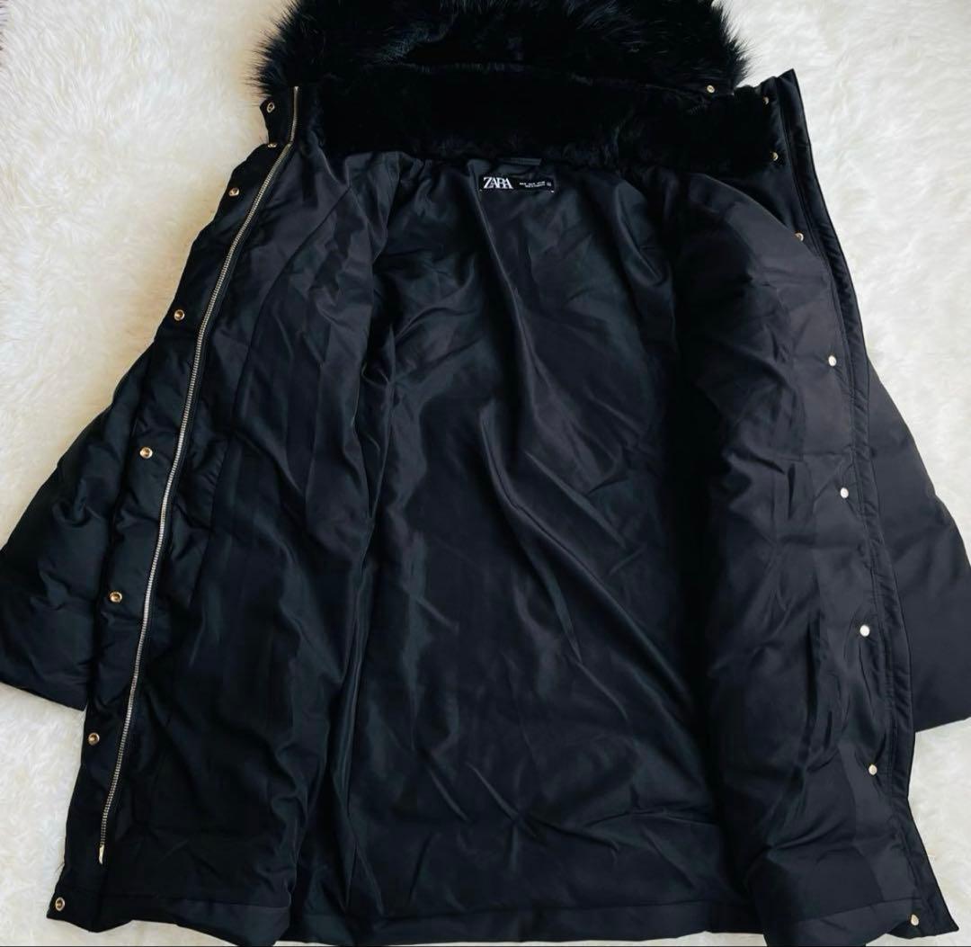 ZARA ダウンコート 24年製 ファー ボア ベルト付き Aライン Sサイズ
