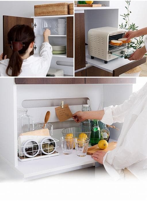 北欧 コンパクト スリム食器棚 大容量 79cm幅 2口コンセント 大人かわいい