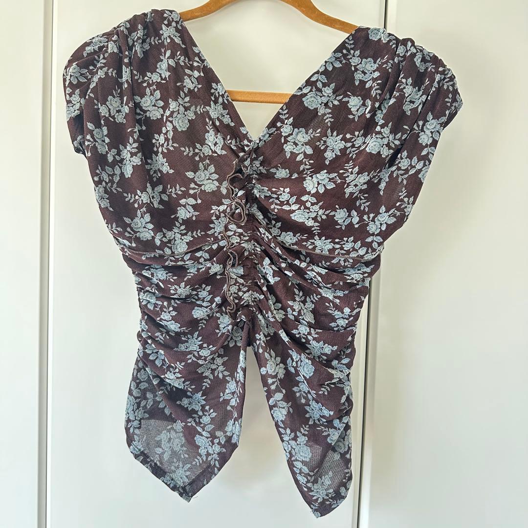 トップス FETICO ROSE VELVET TULLE SHIRRING T