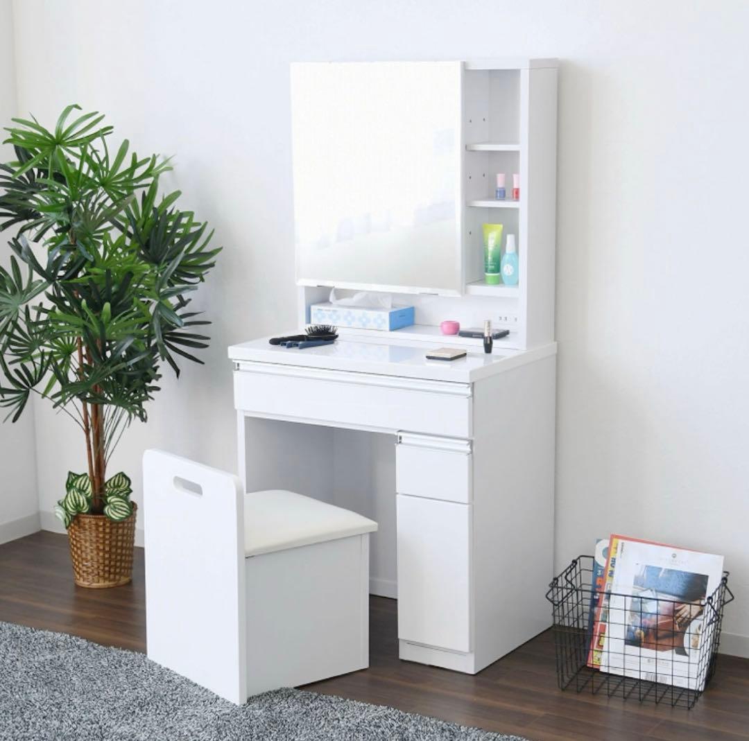 ホワイト ドレッサー・鏡台 棚付き