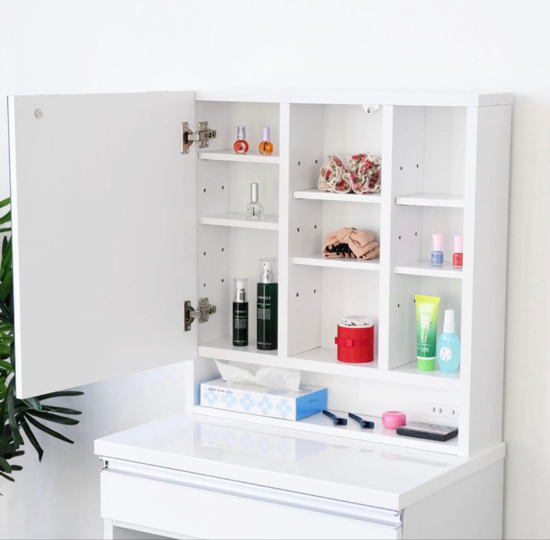 ホワイト ドレッサー・鏡台 棚付き