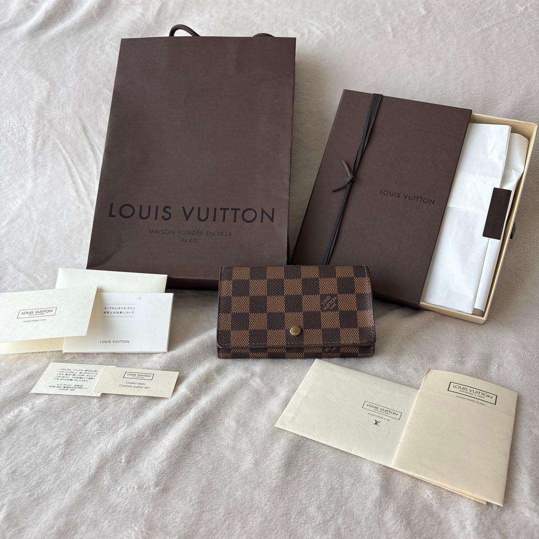 付属品付き！ルイヴィトンのL字ファスナー二つ折り財布ダミエ柄