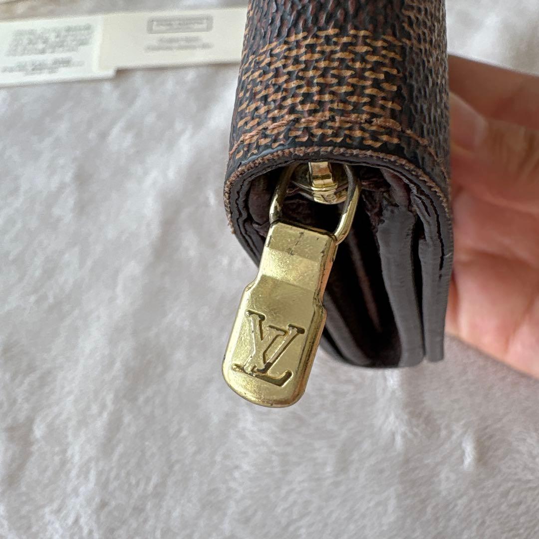 付属品付き！ルイヴィトンのL字ファスナー二つ折り財布ダミエ柄