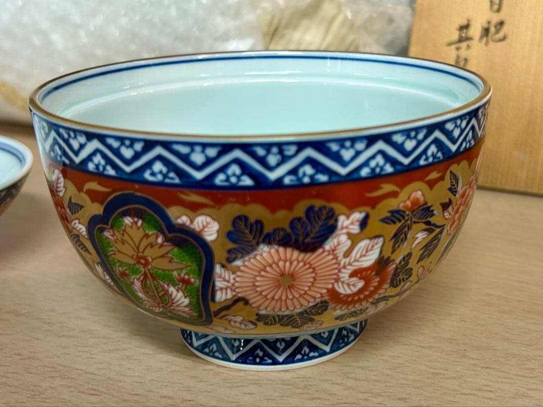 有田　日肥　其泉　極錦金彩　古伊万里蓋付碗5客　未使用