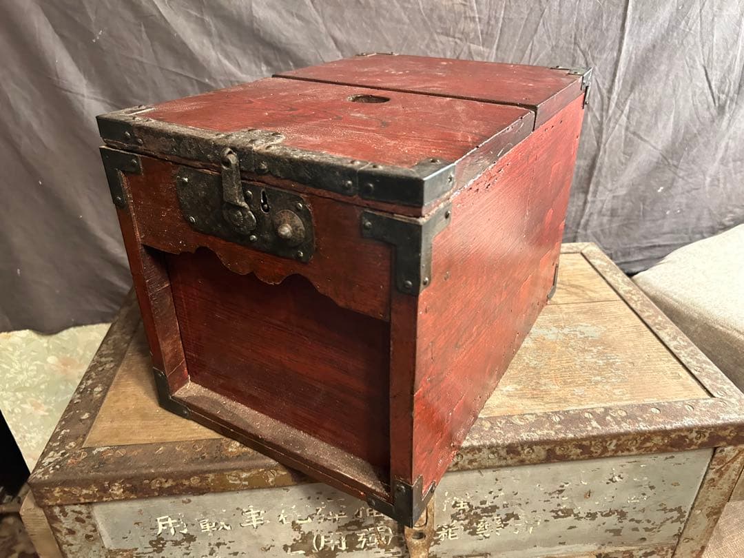 ◉【送料無料】デッドストック からくり銭箱 古民具 骨董