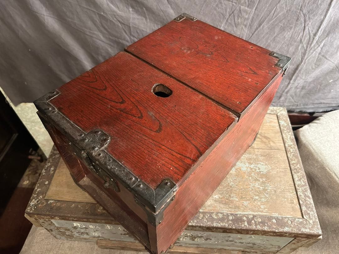 ◉【送料無料】デッドストック からくり銭箱 古民具 骨董