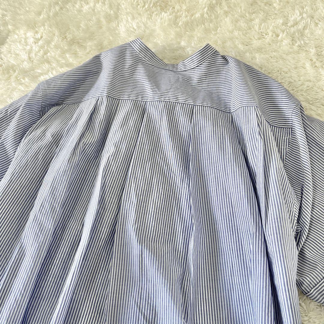 希少✨ドゥロワー シャツ　コットンバンドカラーブラウス 36 ブルーストライプ