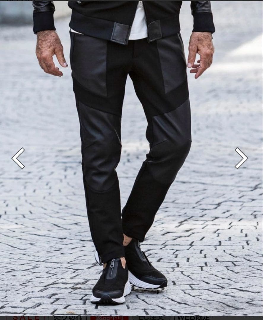 古*堂様 1piu1uguale3 レザー切替 スウェットパーカーセットアップ