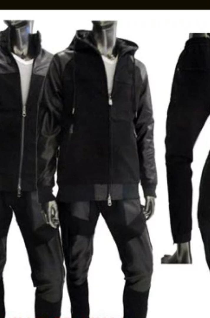 古*堂様 1piu1uguale3 レザー切替 スウェットパーカーセットアップ