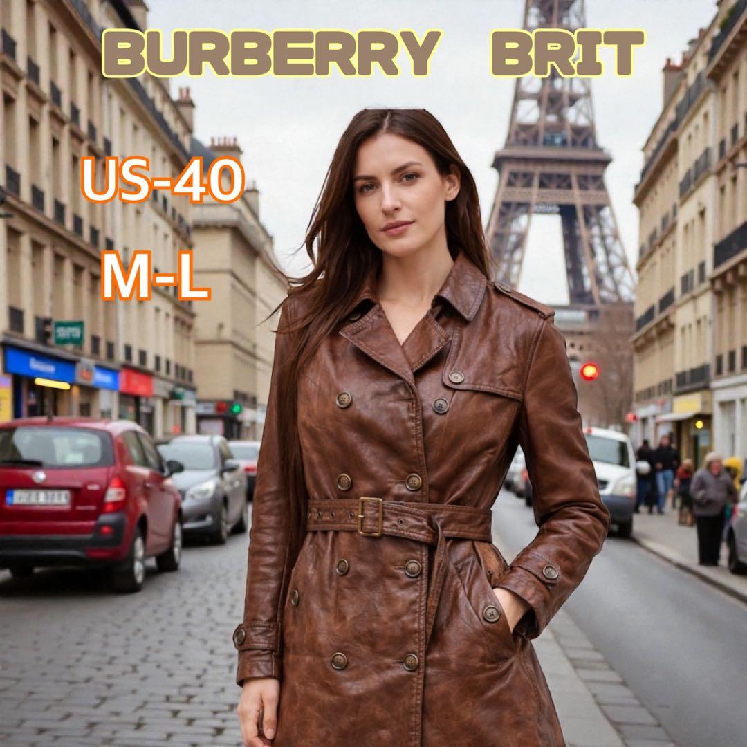 希少 バーバリーブリット レザー トレンチコート レディース US-40M-L