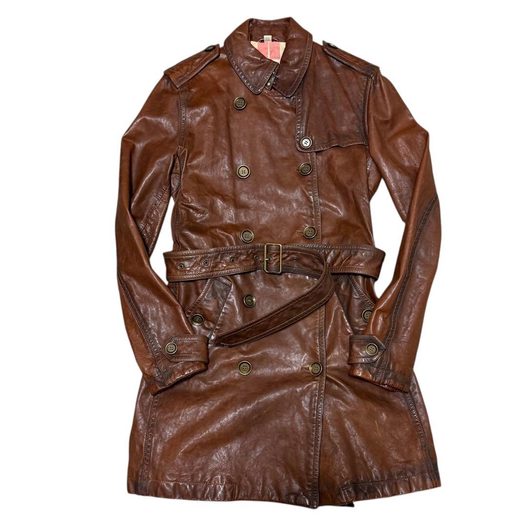 希少 バーバリーブリット レザー トレンチコート レディース US-40M-L