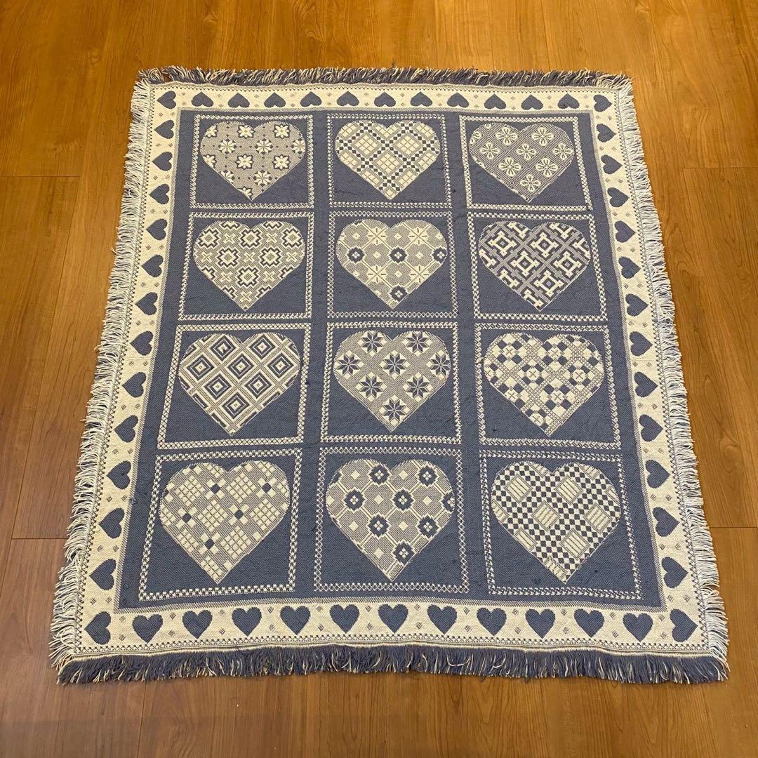 ヴィンテージ 北欧調 ゴブランラグ ハート柄 大判　両面配色