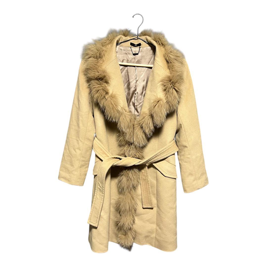 J&R アンゴラ100% ロングコート フォックスファー ベルト 美品 美ライン