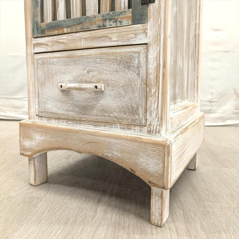 展示品　木製　シャビー　ハンドメイド　キャビネット　収納棚　食器棚　花台　電話台
