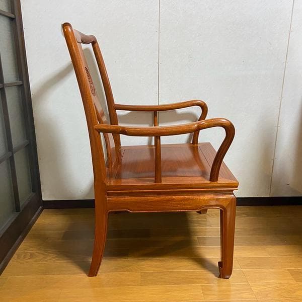 Y②高級 花梨？中国椅子 アンティーク風 インテリア 家具 木製 ひじ掛け 椅子