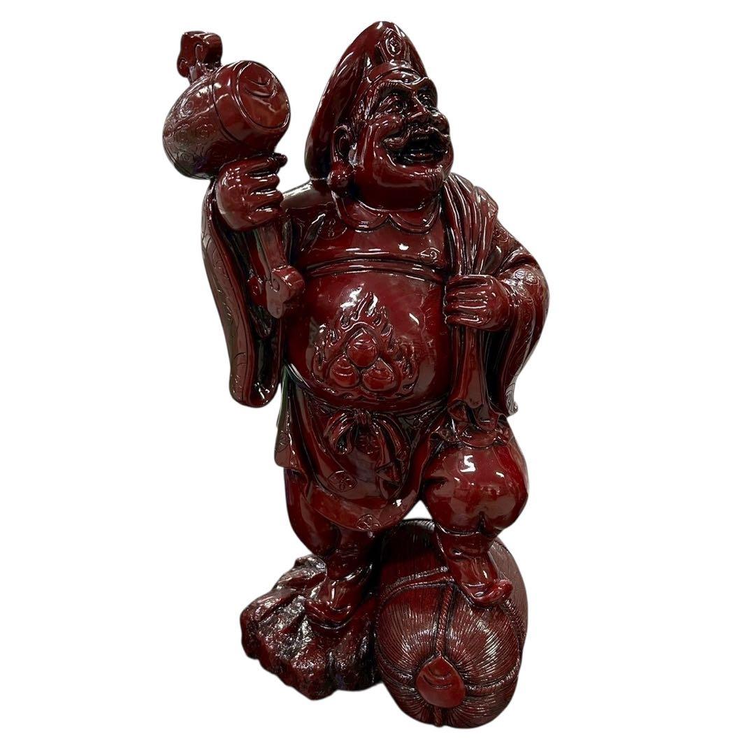 七福神 置物 大黒天 布袋尊 2体ペア 赤漆塗 高さ約60cm◆縁起物 商売繁盛