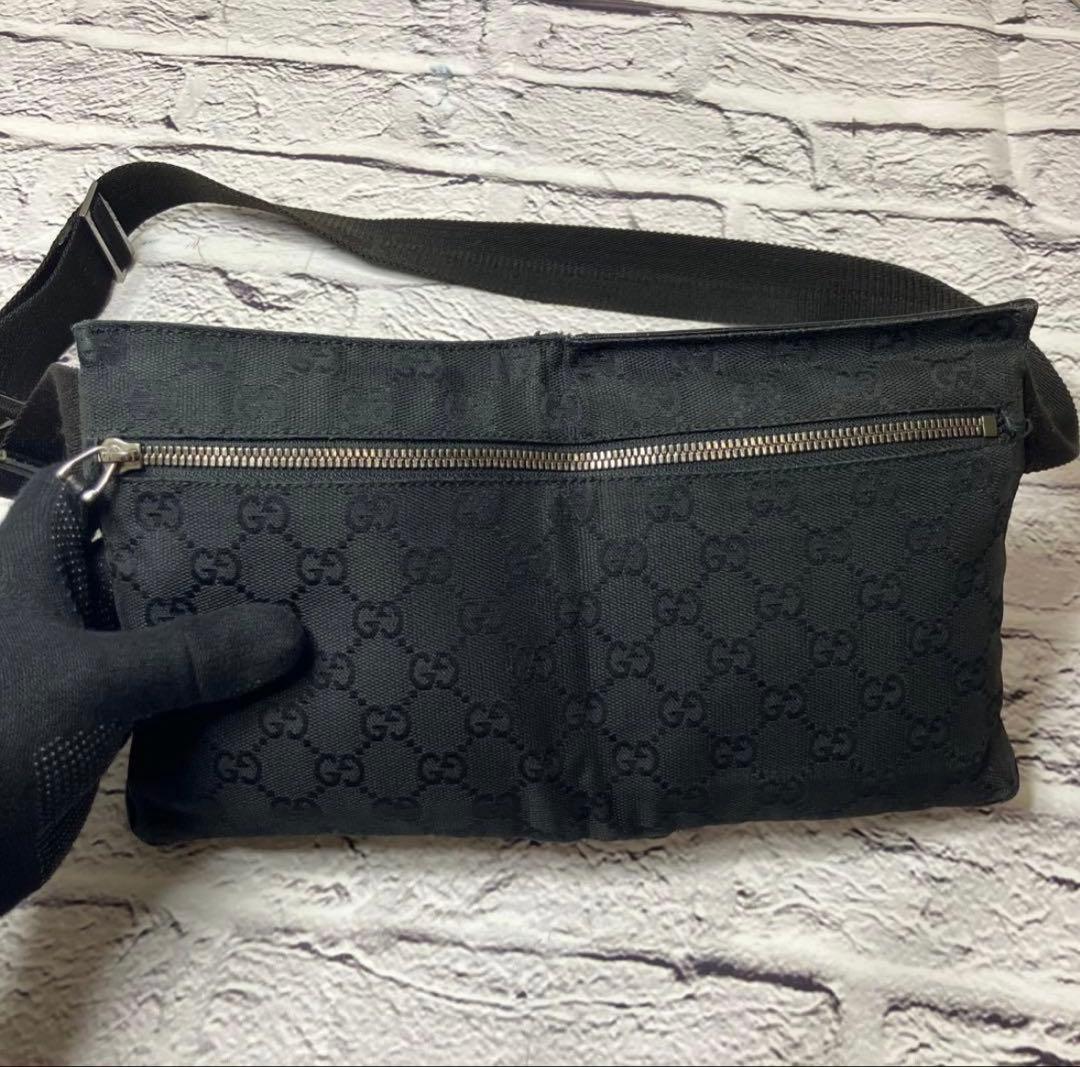 グッチ GG柄 キャンバス レザー 黒 ウエストポーチ ボディバッグ