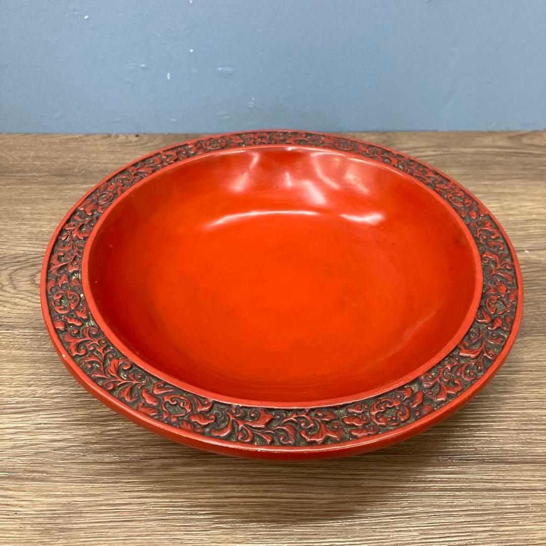 E-2 昭和レトロ 記念品 鎌倉彫風 漆器セット 三段重箱＆菓子鉢 記念刻印あり