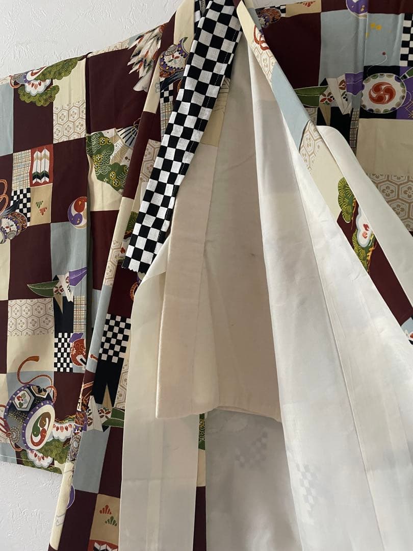 美品　七五三　3歳　アンティークお着物セット　正絹　ブラウンの総絞り被布　ブーツ