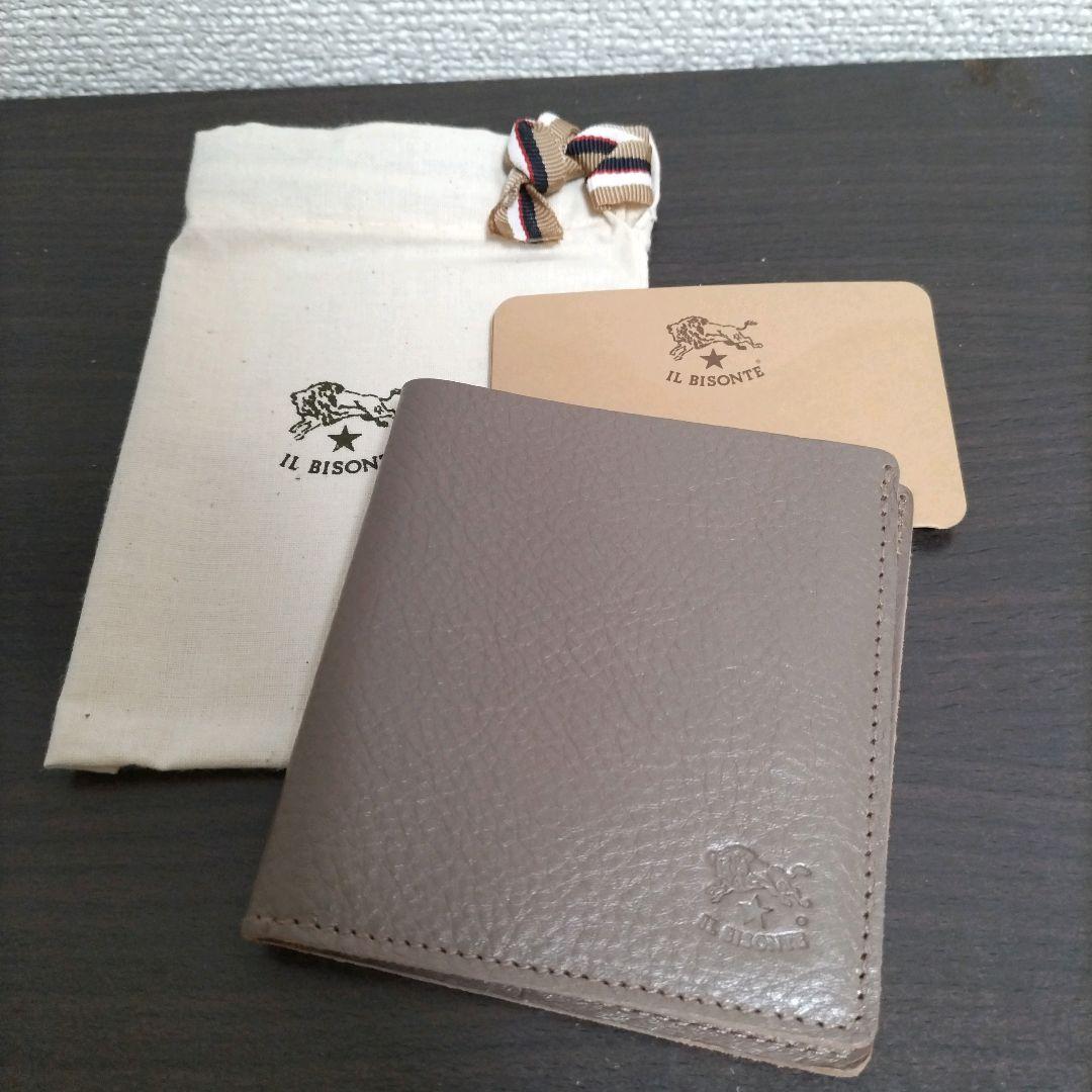 新品 イルビゾンテ 本革 レザー コンパクト 折り財布 カードケース グレー