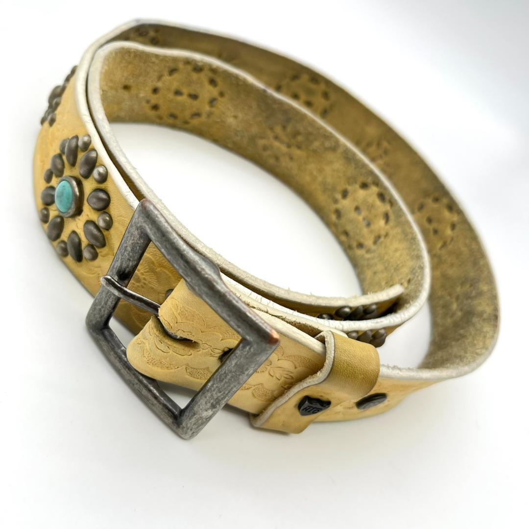 HTC エイチティーシ ベルト ビジュー スタッズ 装飾 レザー ロゴ金具