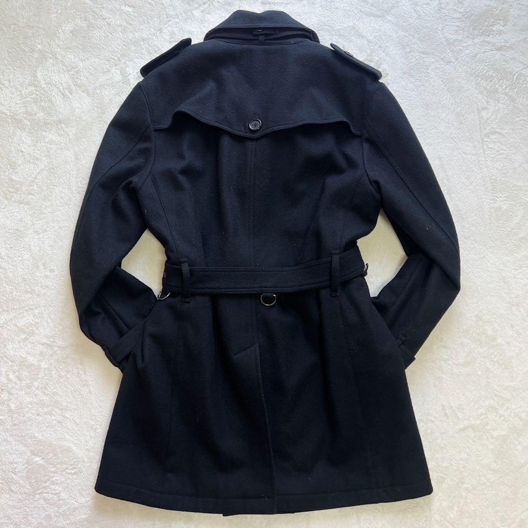 希少LLサイズ　バーバリーブラックレーベル　トレンチコート　カシミヤ混　黒