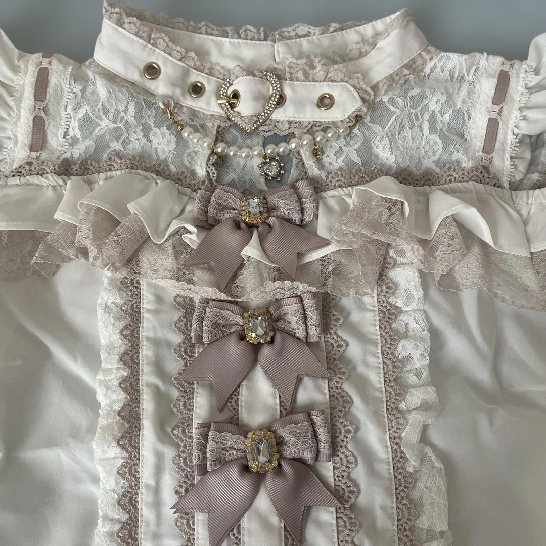 Liz Lisa リズリサ 3つリボンフロントチョーカーブラウス　ピンクホワイト