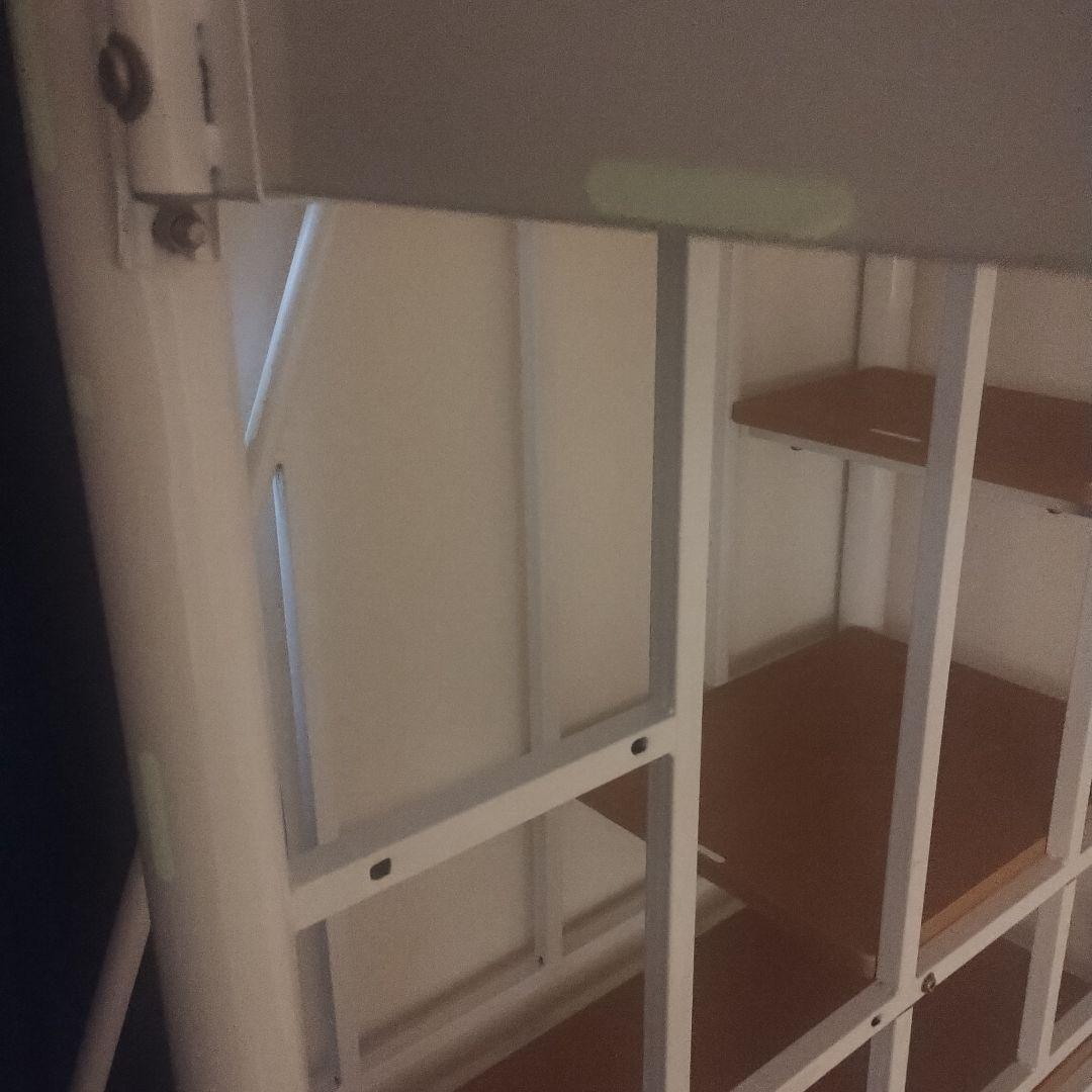 ホワイト パイプロフトベッド 収納棚付き