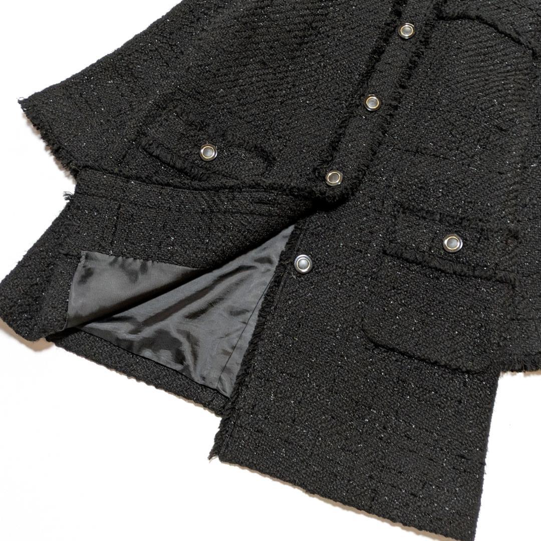 美品 23年AW ルルウィルビー ジオリカラメツイードクルーコート ブラック