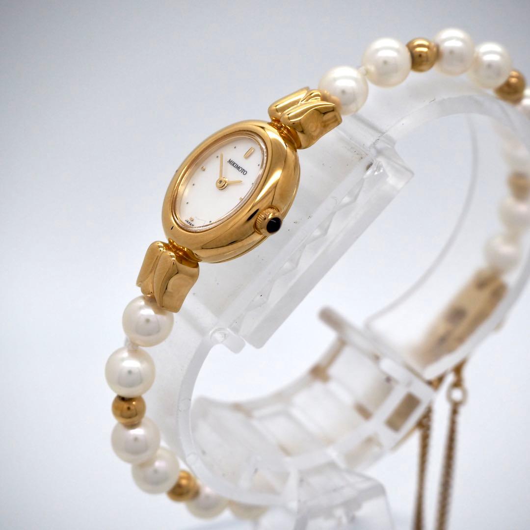 388 稼働【美品】MIKIMOTO 腕時計　あこやパールウォッチ 18KGP