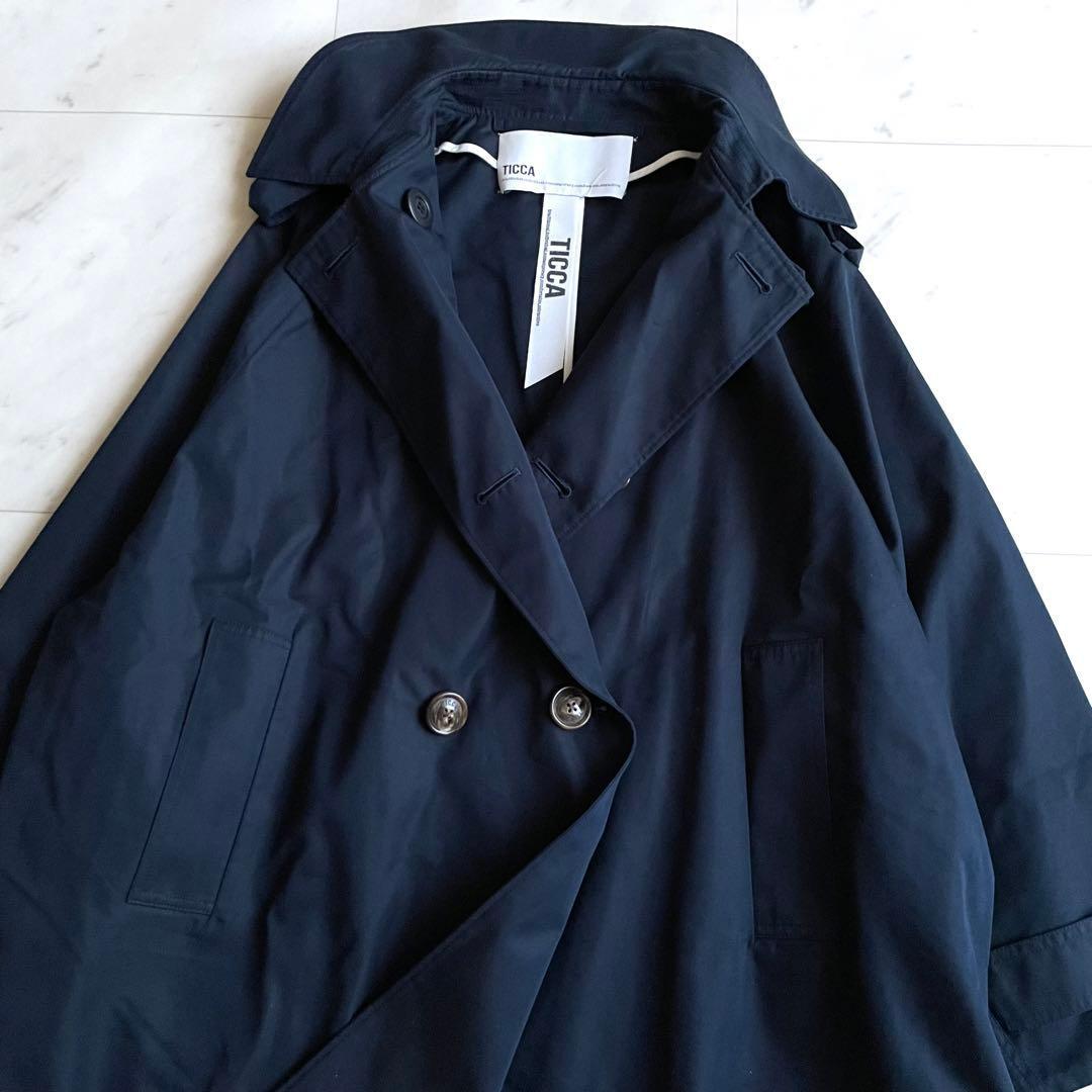 希少 美品 ティッカ トレンチコート ネイビー オーバーサイズ 大きめ ゆったり