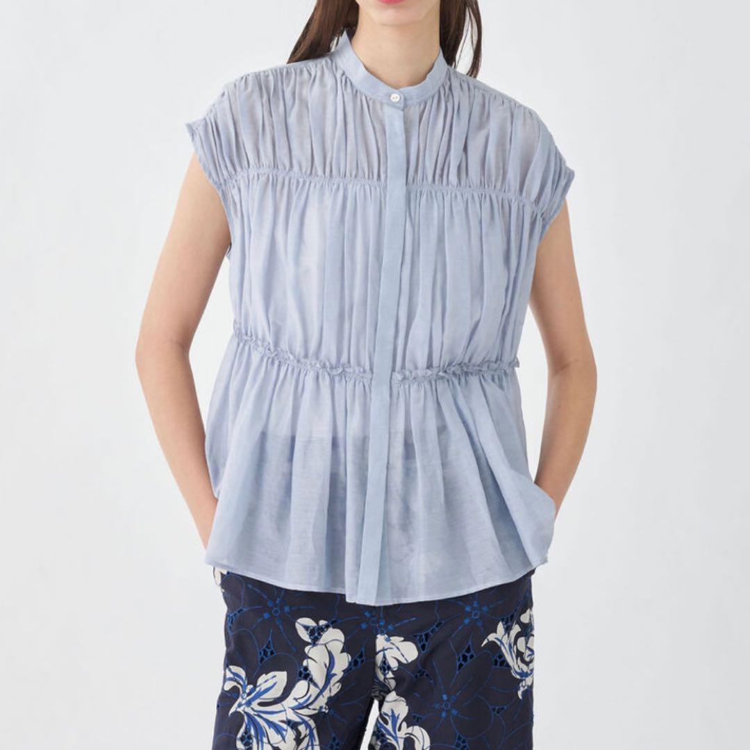 タグ付き✨24年 トゥモローランド コットンシルク シャーリングペプラムブラウス