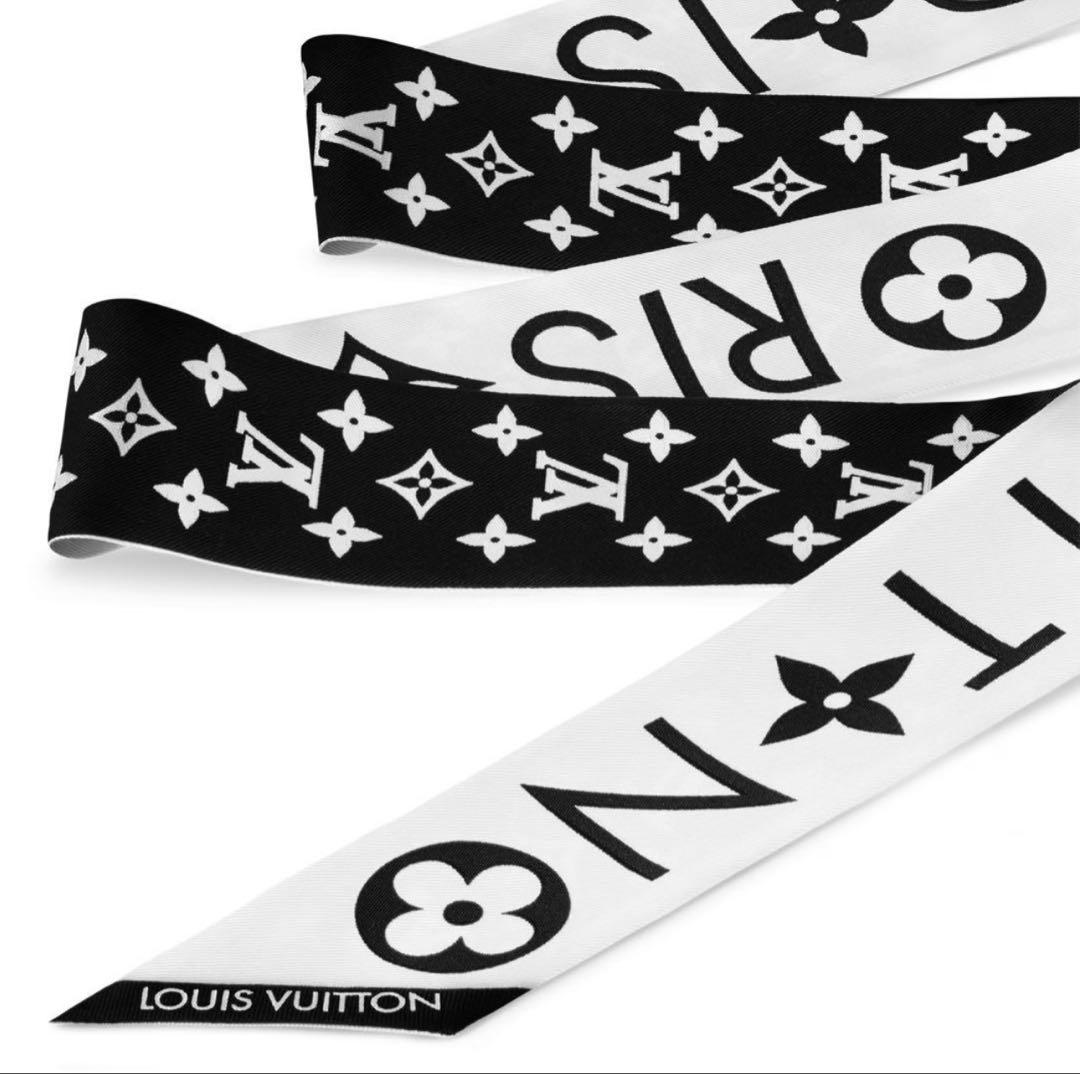 LOUIS VUITTON モノグラム シルクスカーフ バンドー 黒/白
