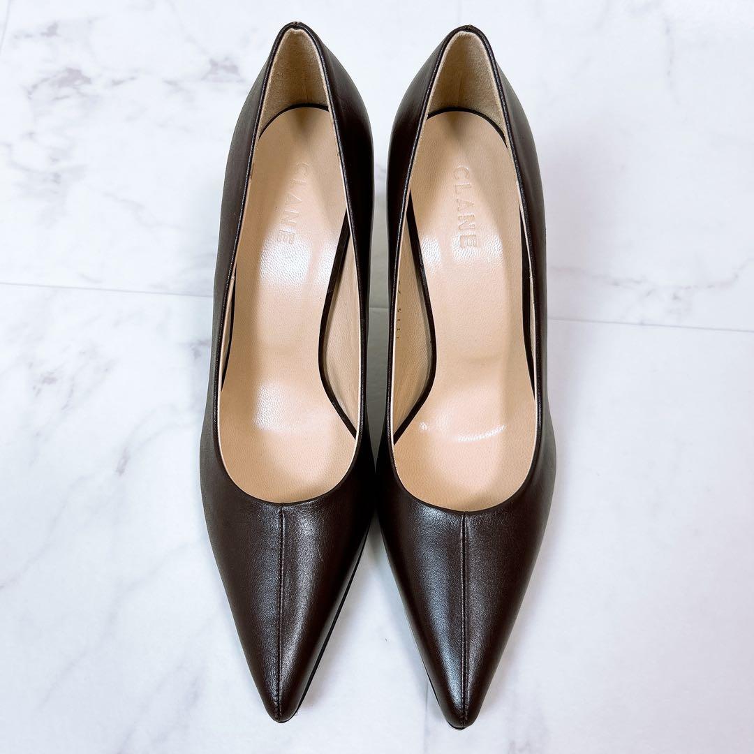 【新品タグ付】クラネ＊牛革 レザー ポインテッドトゥ パンプス 36 ブラウン