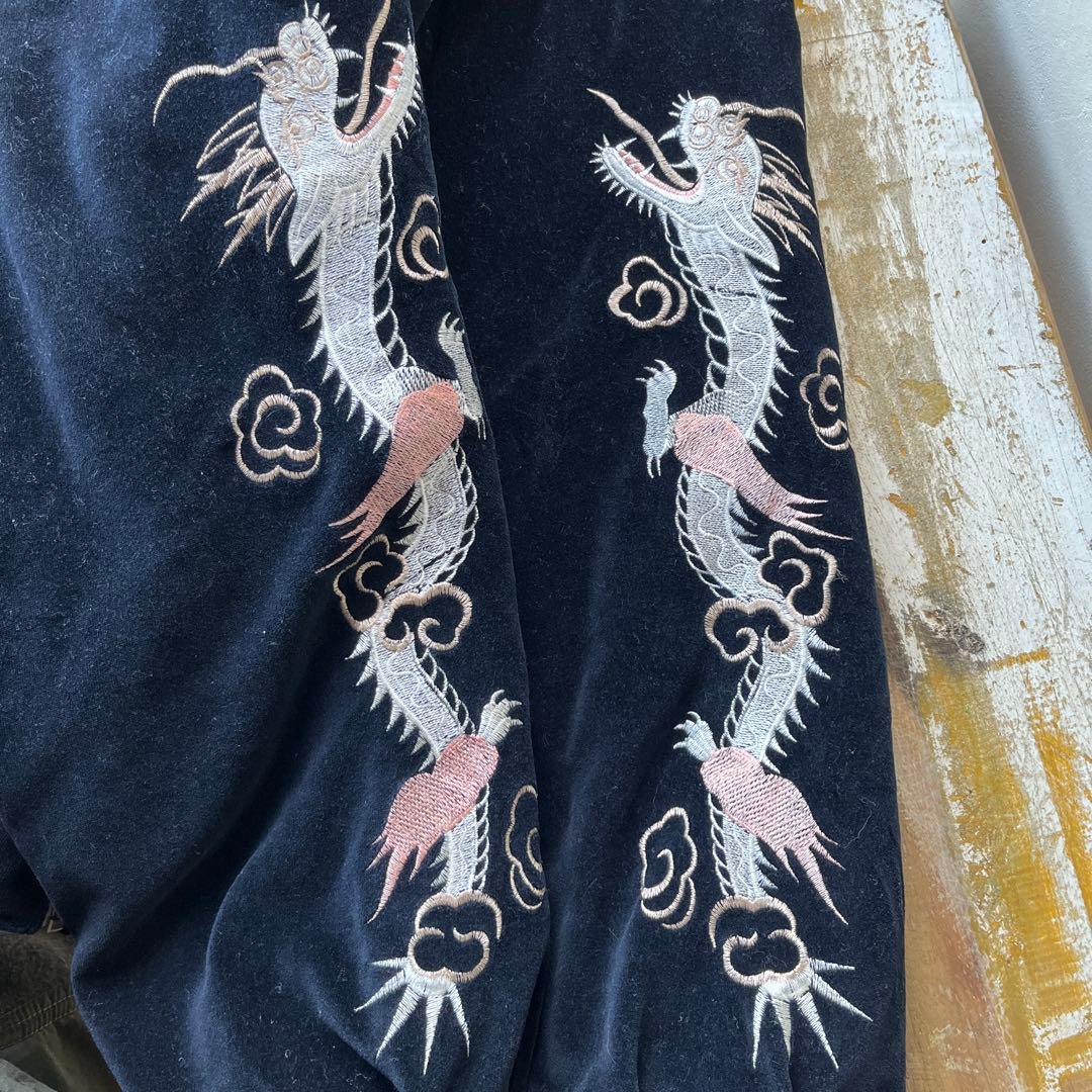 00s SLOW HAND ドラゴン刺繍 ベロア　スカジャン ブラック