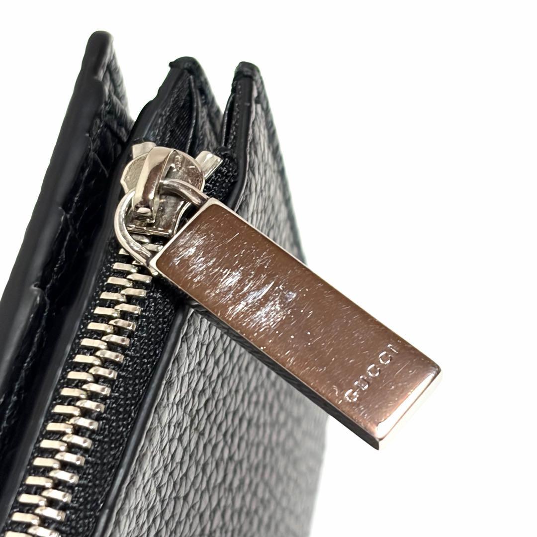 GUCCI 二つ折り財布 ブラック レザー シルバー 美品 未使用に近い 箱付き