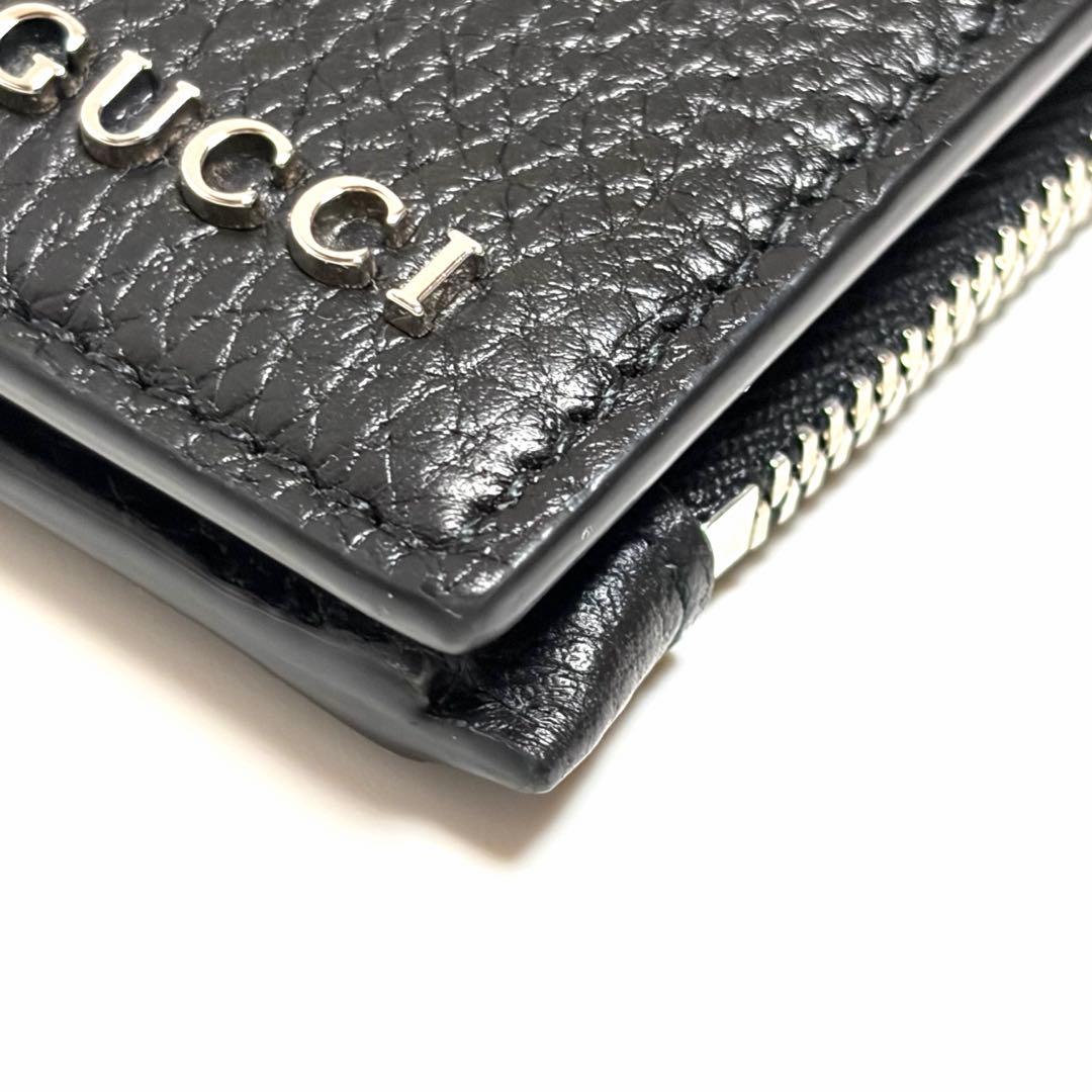 GUCCI 二つ折り財布 ブラック レザー シルバー 美品 未使用に近い 箱付き