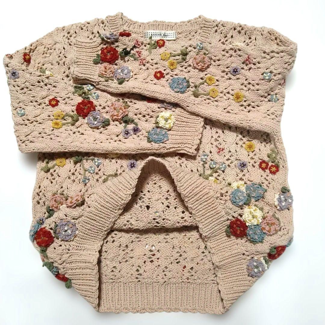 カラフル花モチーフピンクニットセーター カネコイサオ