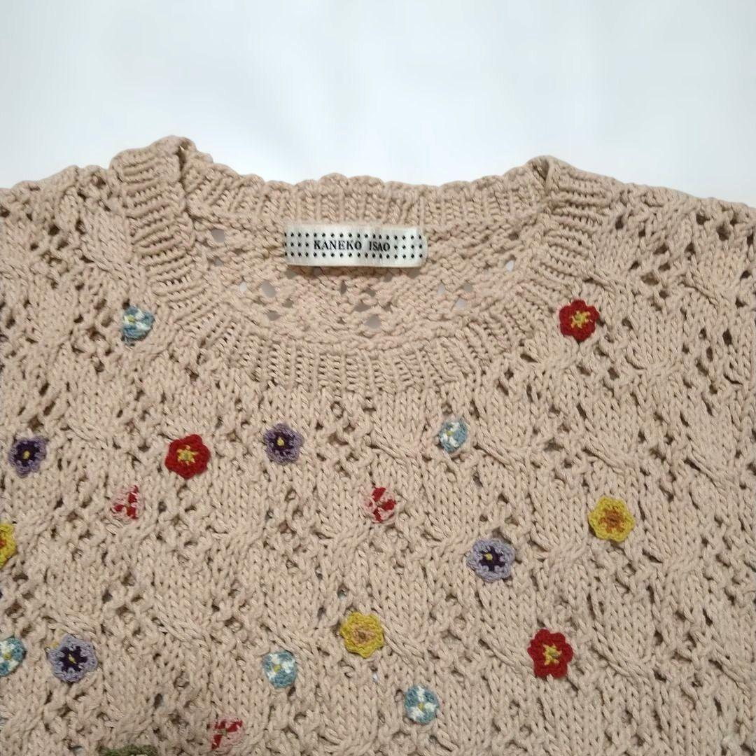 カラフル花モチーフピンクニットセーター カネコイサオ