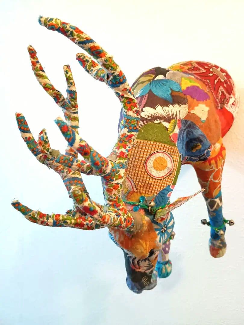 壁掛け　パッチワーク　インテリア　鹿　トナカイ　北欧　オブジェ　アンティーク