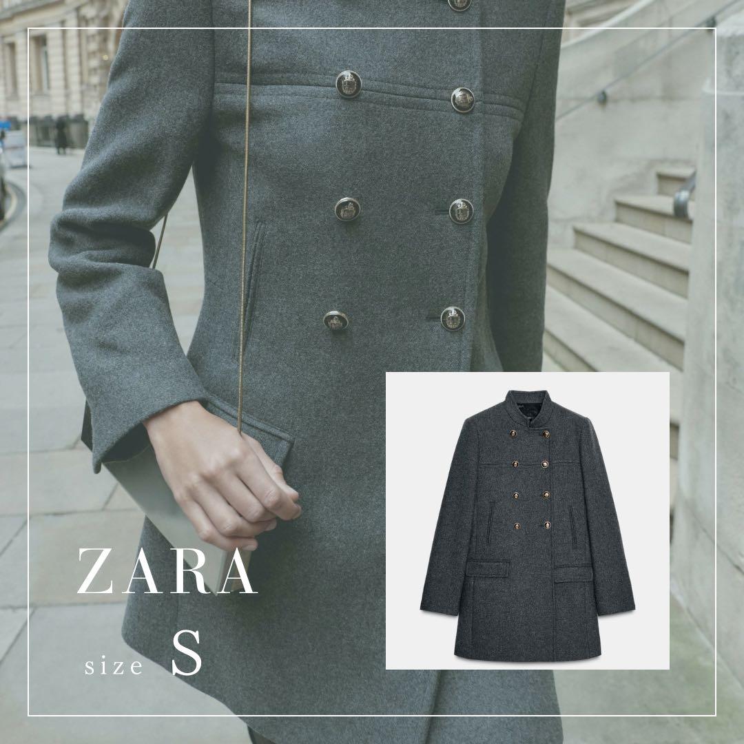 ZARA グレー ウールダブルブレストコート S 新品